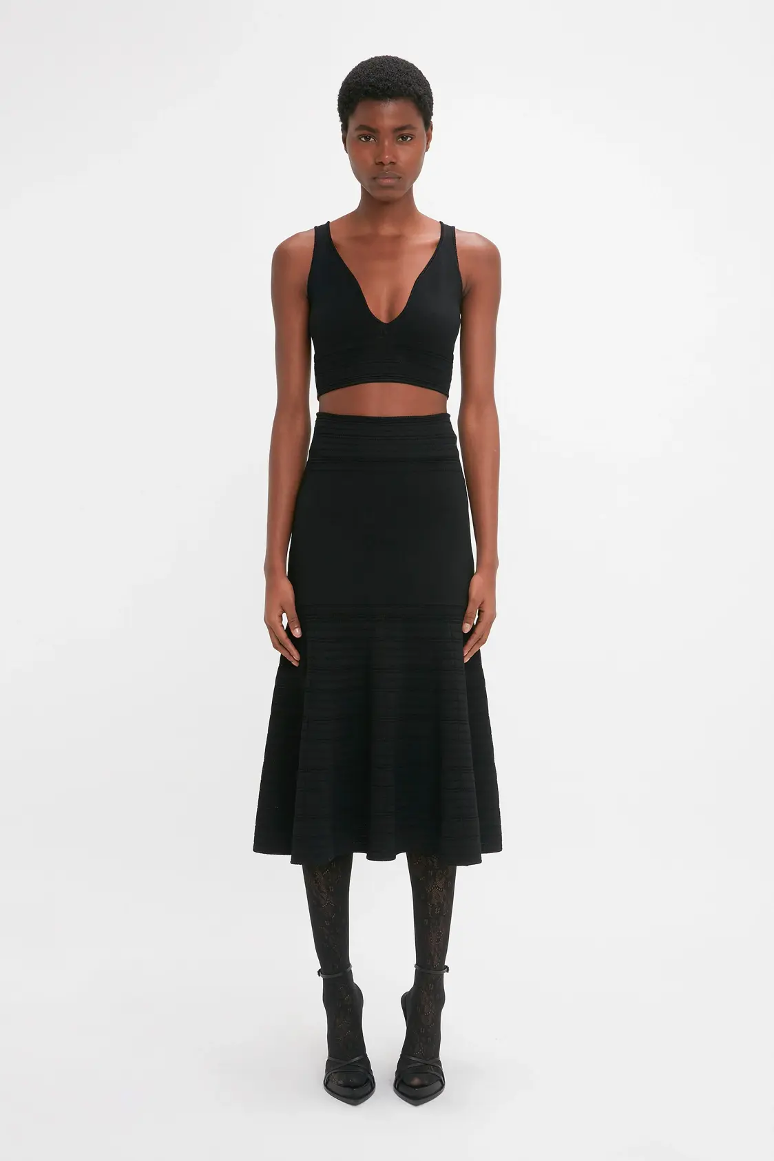 Frame Detail Cut-Out Cami Skirt In Black